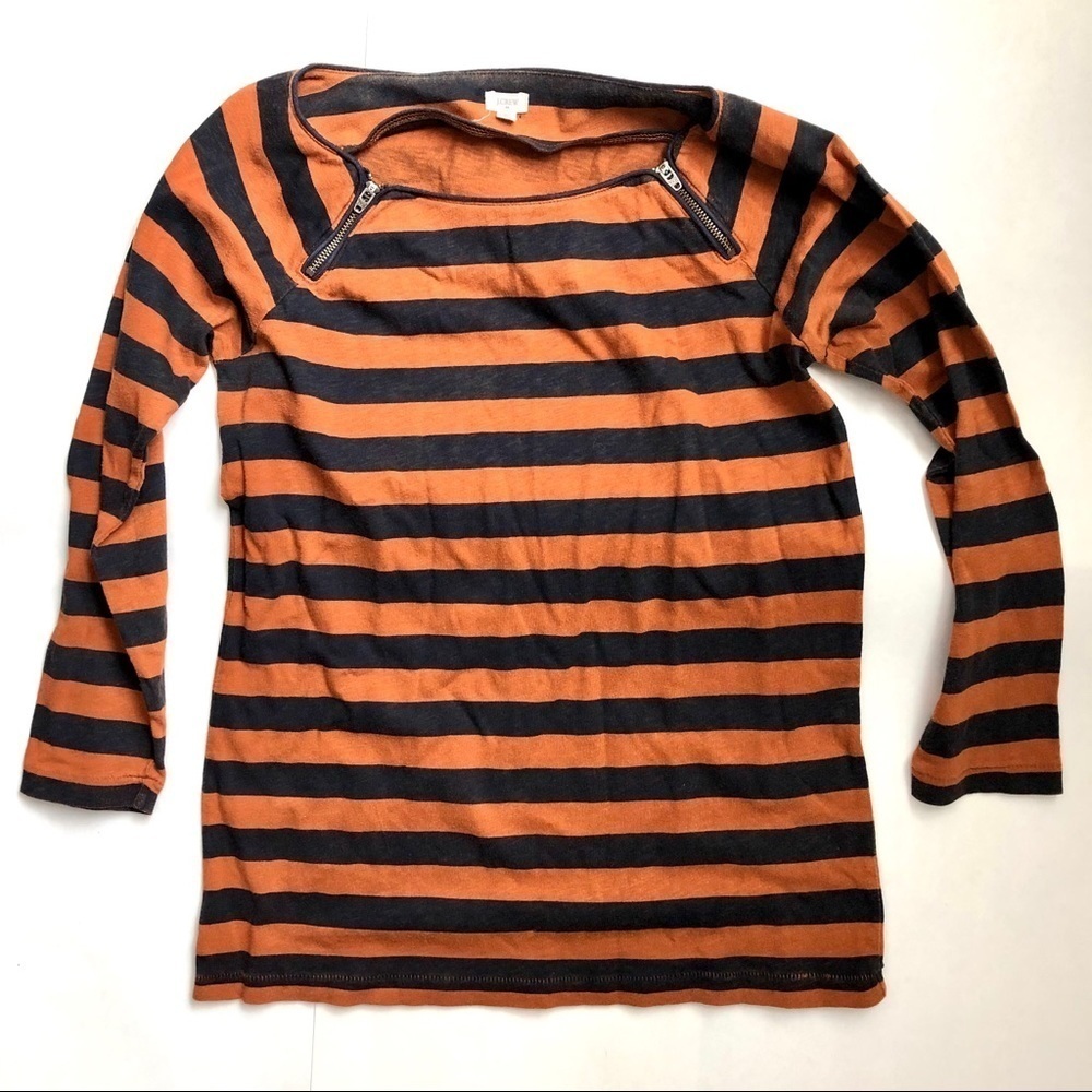 J. Crew 3/4 Sleeve Striped Burnt Orange Tee Small